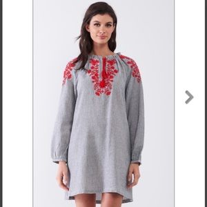 Grey striped long balloon sleeve mini dress